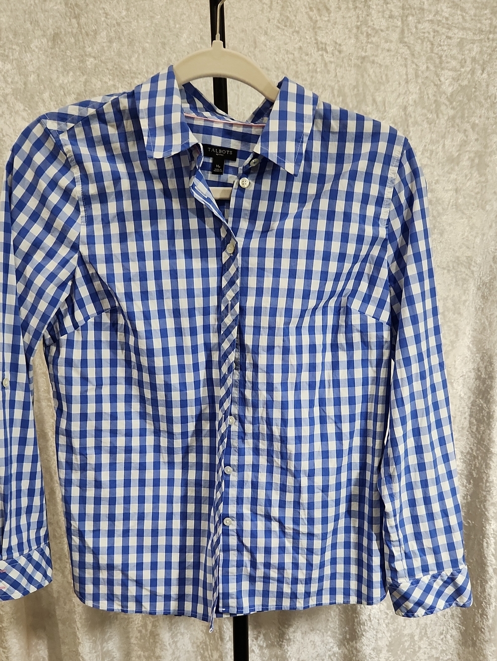 Talbots M petite Blue and White Gingham Button-Down Shirt